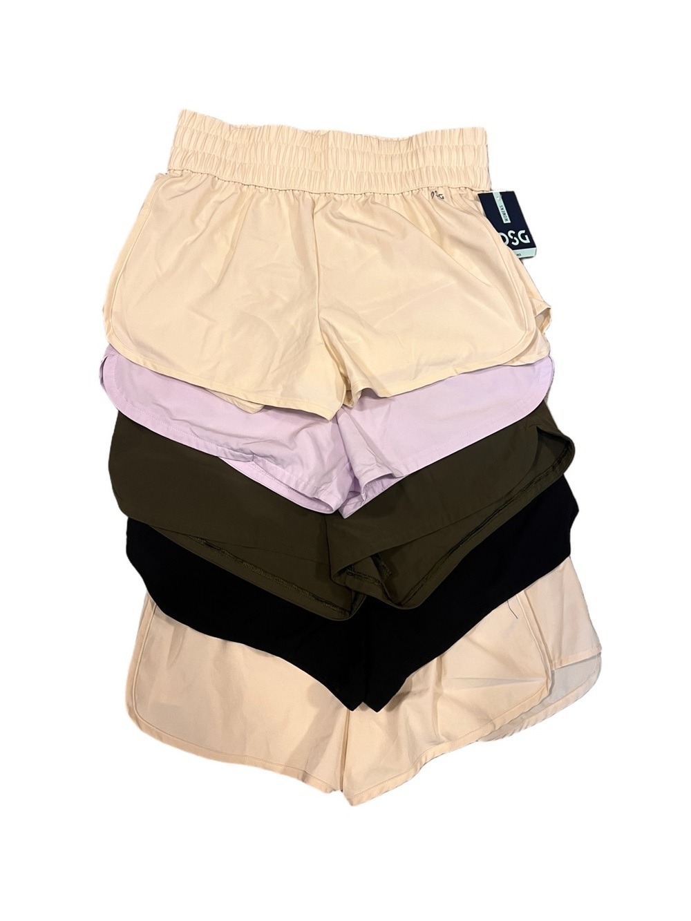 DSG Women 3’ High Waisted Shorts Pack - Cream 2x, Light Purple, Olive, Black